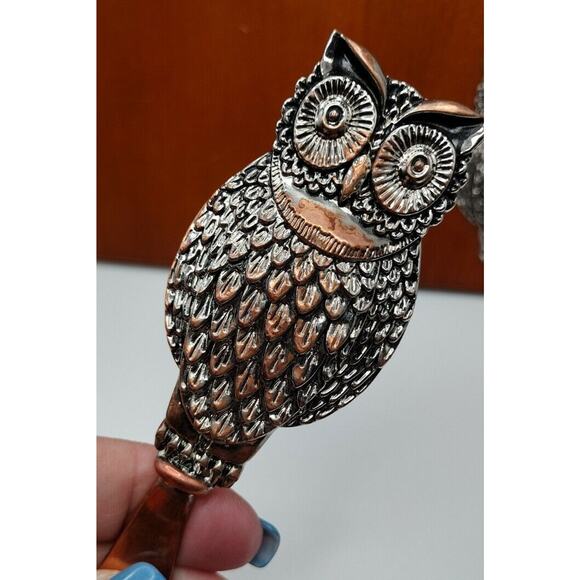 Wooden Owl Cheese Board with Copper-Tone Metal Owl Cheese Spreader – Distressed - Picture 5 of 13